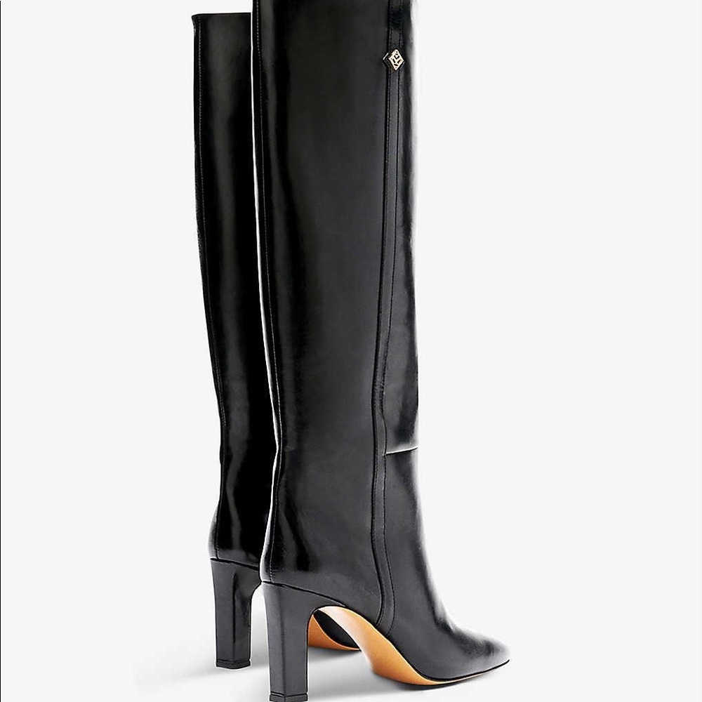 SANDRO Women's Black Jily Leather Knee High Heeled Boots 38